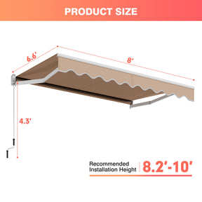 8 x 6.6 Feet Patio Retractable Awning for Balcony with Manual Crank Handle