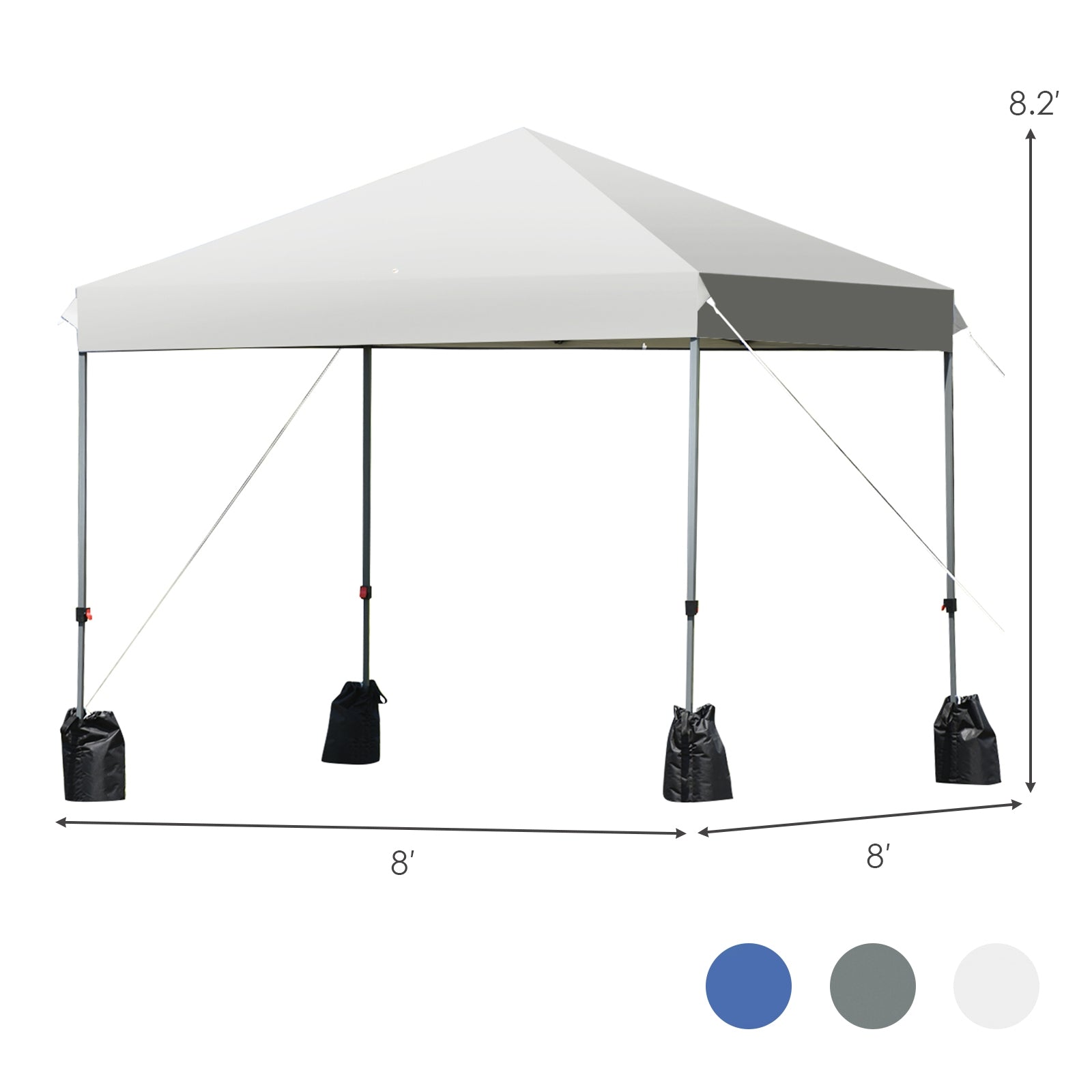 8 x 8 Feet Outdoor Pop-up Canopy Tent with Portable Roller Bag and Sand Bags