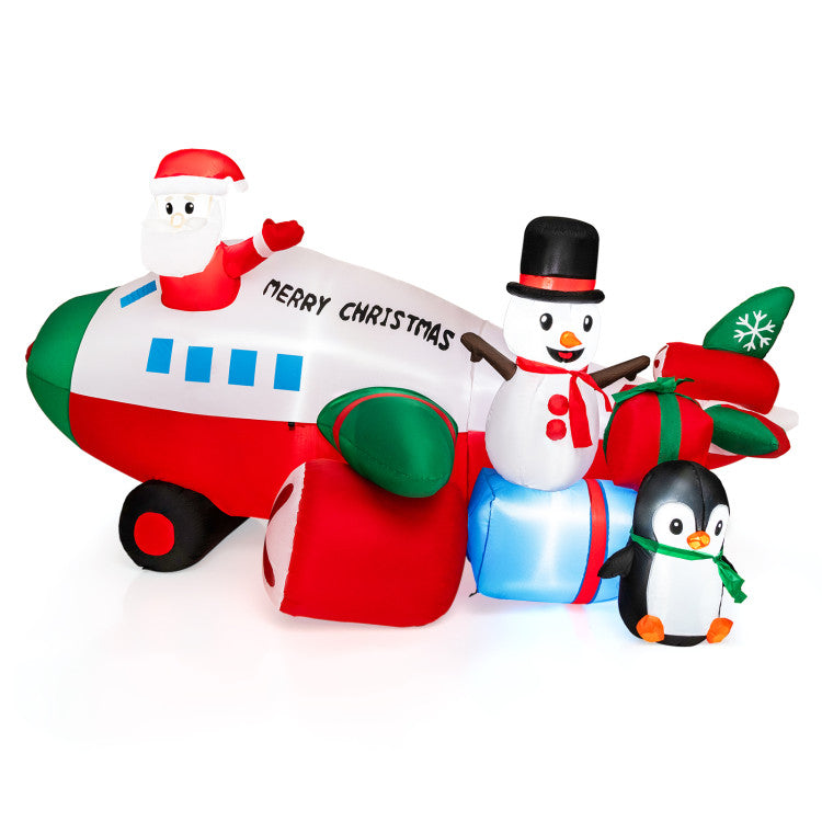 9 Feet Lighted Christmas Inflatable Santa Claus and Penguin on Helicopter with 2 Sandbags