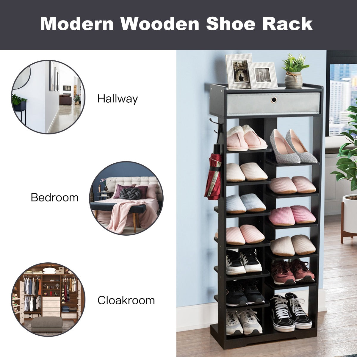 13-tier Vertical Shoe Rack with Removable Drawer