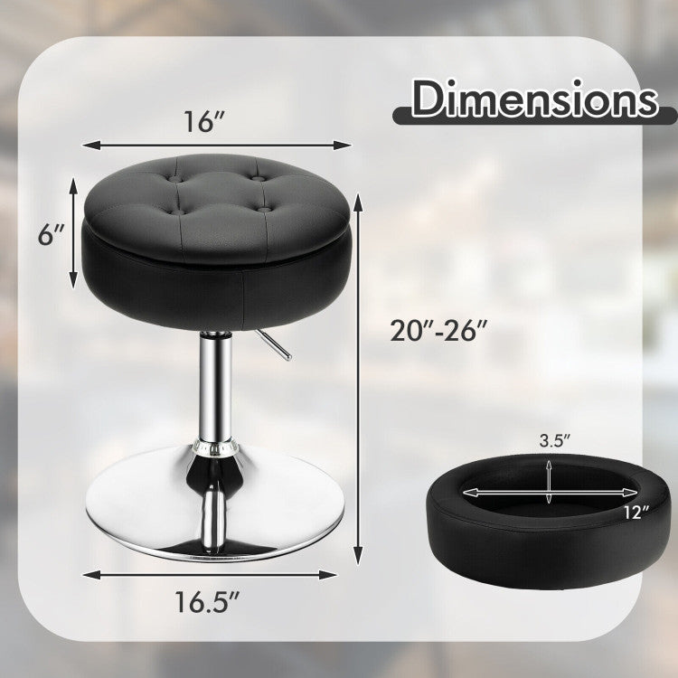 Adjustable 360° Swivel Vanity Stool with Removable Tray and Storage Compartment