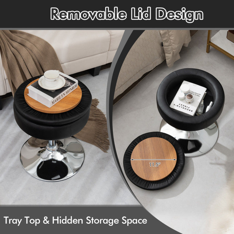 Adjustable 360° Swivel Vanity Stool with Removable Tray and Storage Compartment