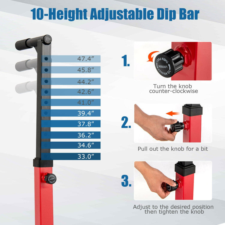 Adjustable Dip Bar with 10 Levels Adjustable Height for Home & Gym