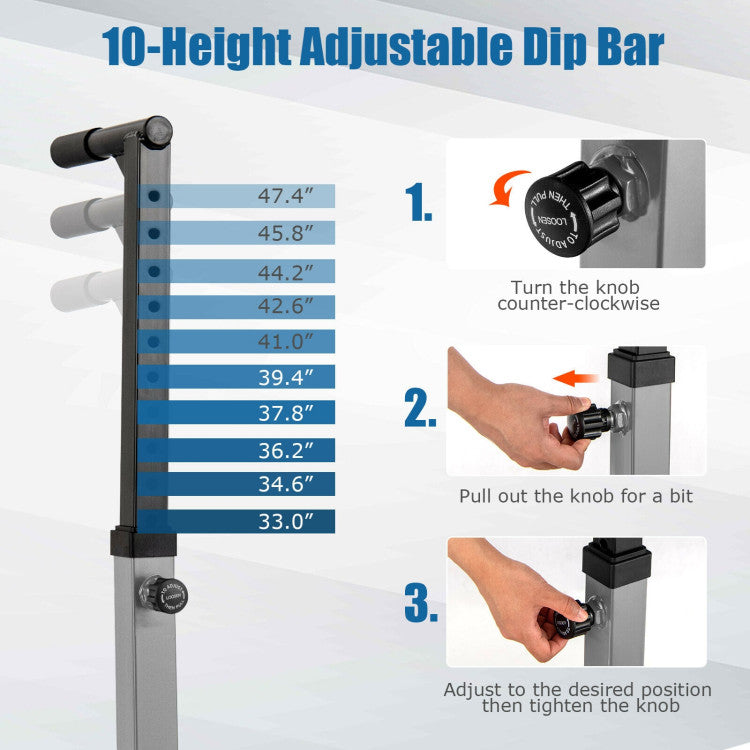 Adjustable Dip Bar with 10 Levels Adjustable Height for Home & Gym