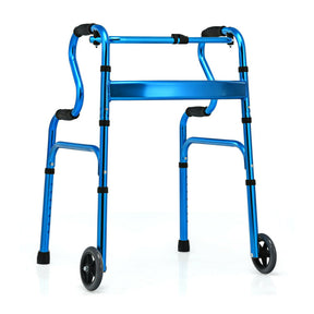 Adjustable Heavy-Duty Folding Walker with Unidirectional Wheels and Bi-Level Armrests