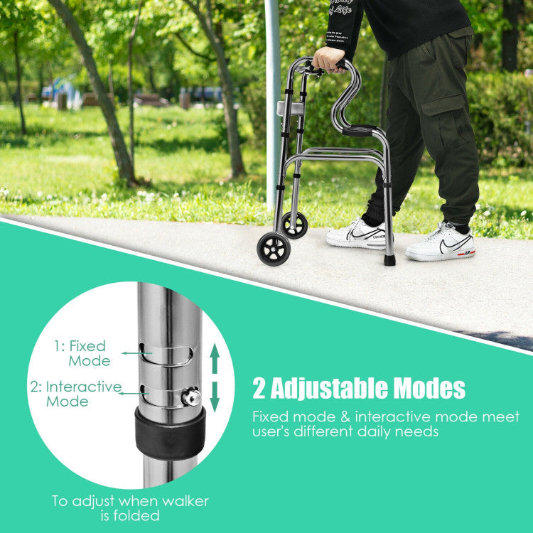 Adjustable Heavy-Duty Folding Walker with Unidirectional Wheels and Bi-Level Armrests