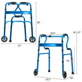 Adjustable Heavy-Duty Folding Walker with Unidirectional Wheels and Bi-Level Armrests