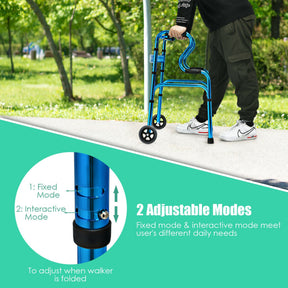 Adjustable Heavy-Duty Folding Walker with Unidirectional Wheels and Bi-Level Armrests