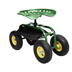 Adjustable Height 360° Rotation Garden Cart with Heavy-Duty Tool Tray