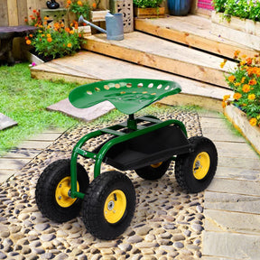 Adjustable Height 360° Rotation Garden Cart with Heavy-Duty Tool Tray