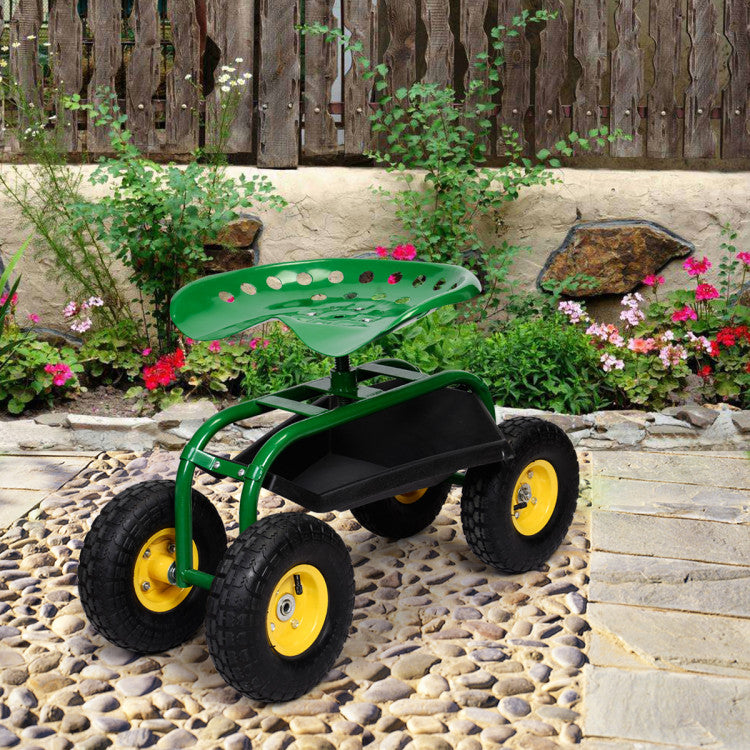 Adjustable Height 360° Rotation Garden Cart with Heavy-Duty Tool Tray