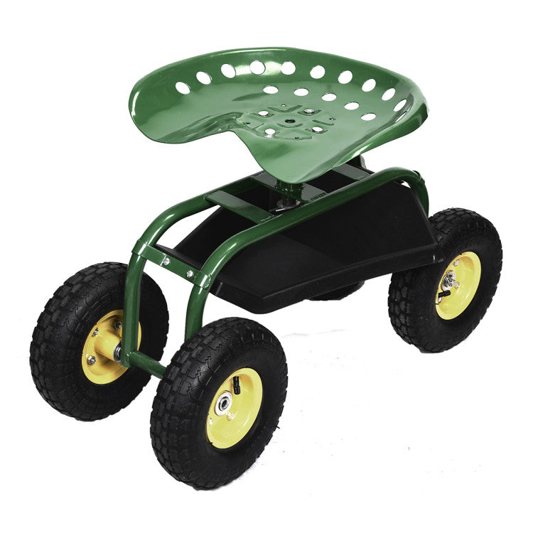 Adjustable Height 360° Rotation Garden Cart with Heavy-Duty Tool Tray