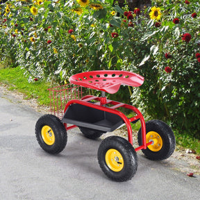 Adjustable Height 360° Rotation Garden Cart with Heavy-Duty Tool Tray