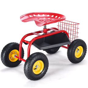 Adjustable Height 360° Rotation Garden Cart with Heavy-Duty Tool Tray