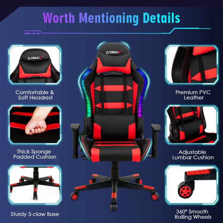 Adjustable Height  RGB Gaming Chair with LED Lights and Remote