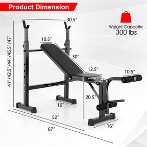 Adjustable Height and Position Weight Bench and Barbell Rack Set with 4 Foam Rollers