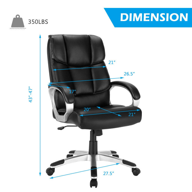 Adjustable High Back Leather Executive Computer Desk Chair for Home and Office