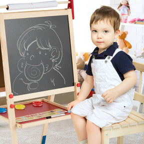 All-in-One Wooden Height Adjustable Kid's Art Easel with Accessories