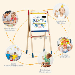 All-in-One Wooden Height Adjustable Kid's Art Easel with Accessories