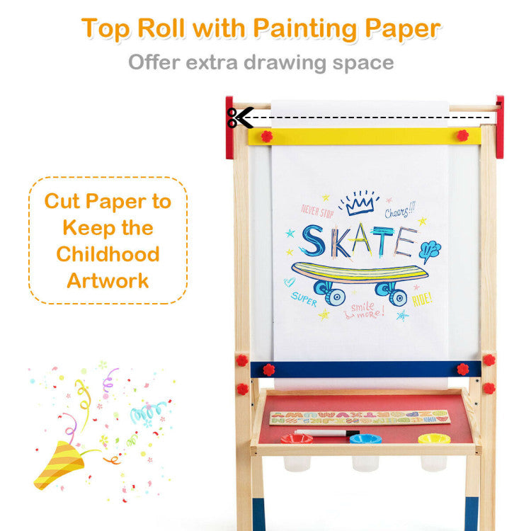 All-in-One Wooden Height Adjustable Kid's Art Easel with Accessories