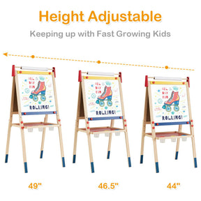 All-in-One Wooden Height Adjustable Kid's Art Easel with Accessories