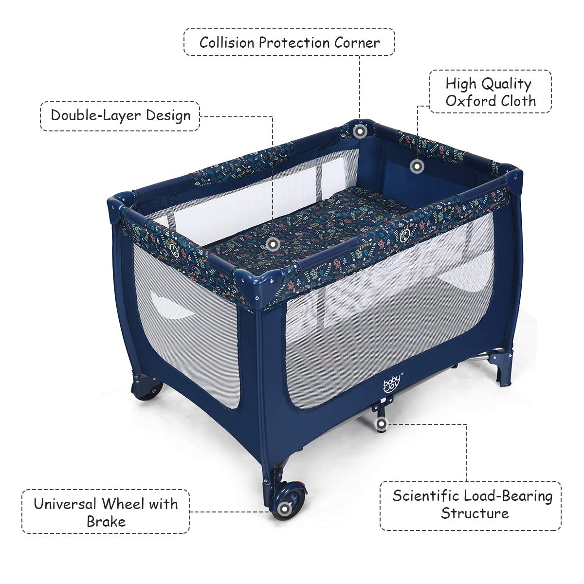 Hikidspace Portable and Folding Baby Playpen with Mattress and Lockable Wheels