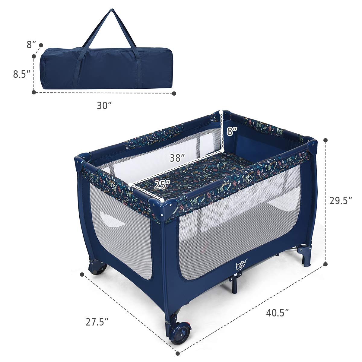 Hikidspace Portable and Folding Baby Playpen with Mattress and Lockable Wheels