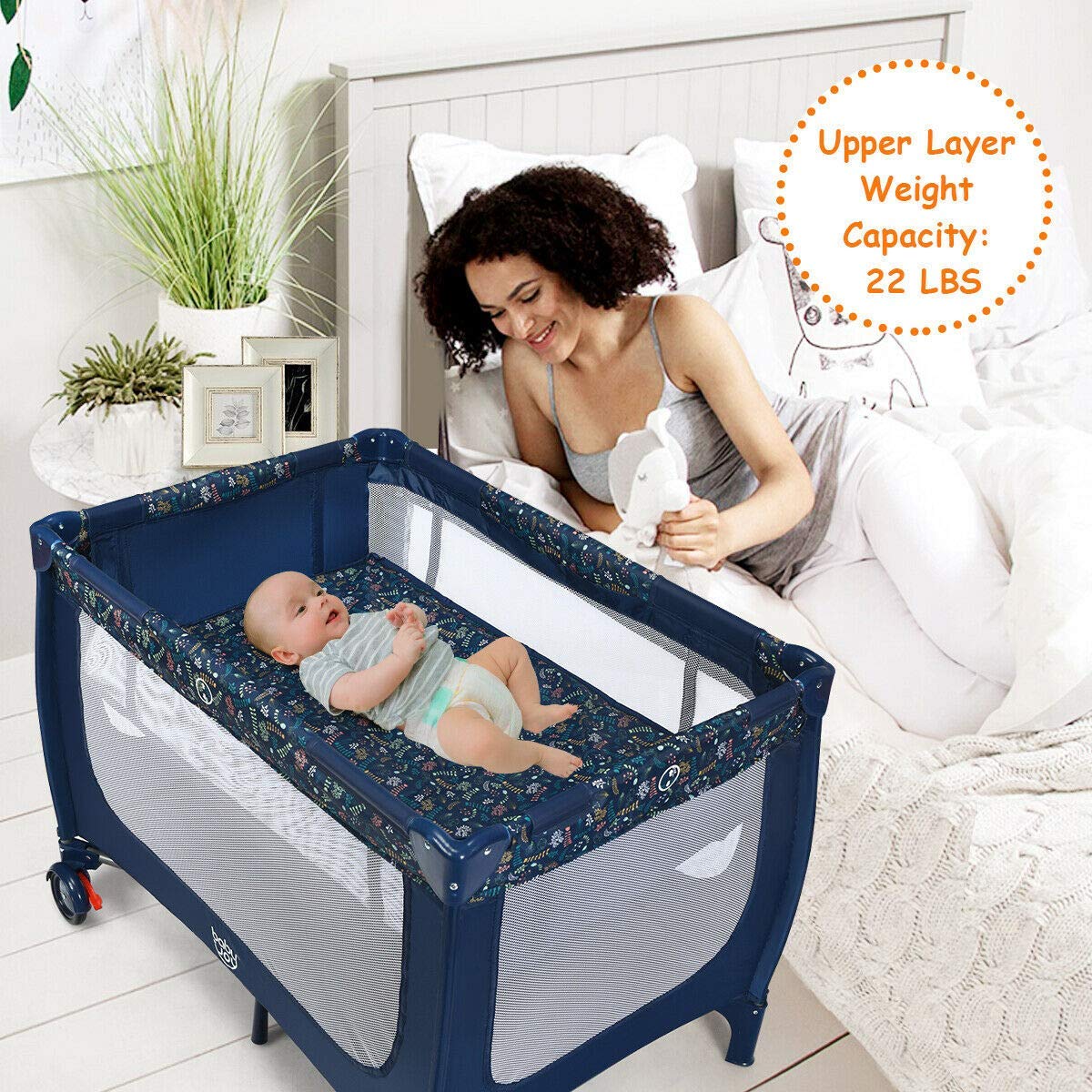 Hikidspace Portable and Folding Baby Playpen with Mattress and Lockable Wheels