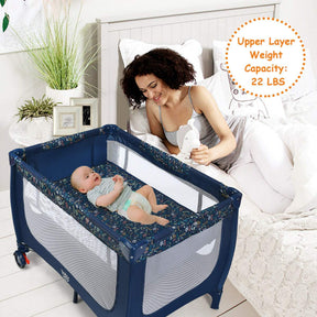 Hikidspace Portable and Folding Baby Playpen with Mattress and Lockable Wheels