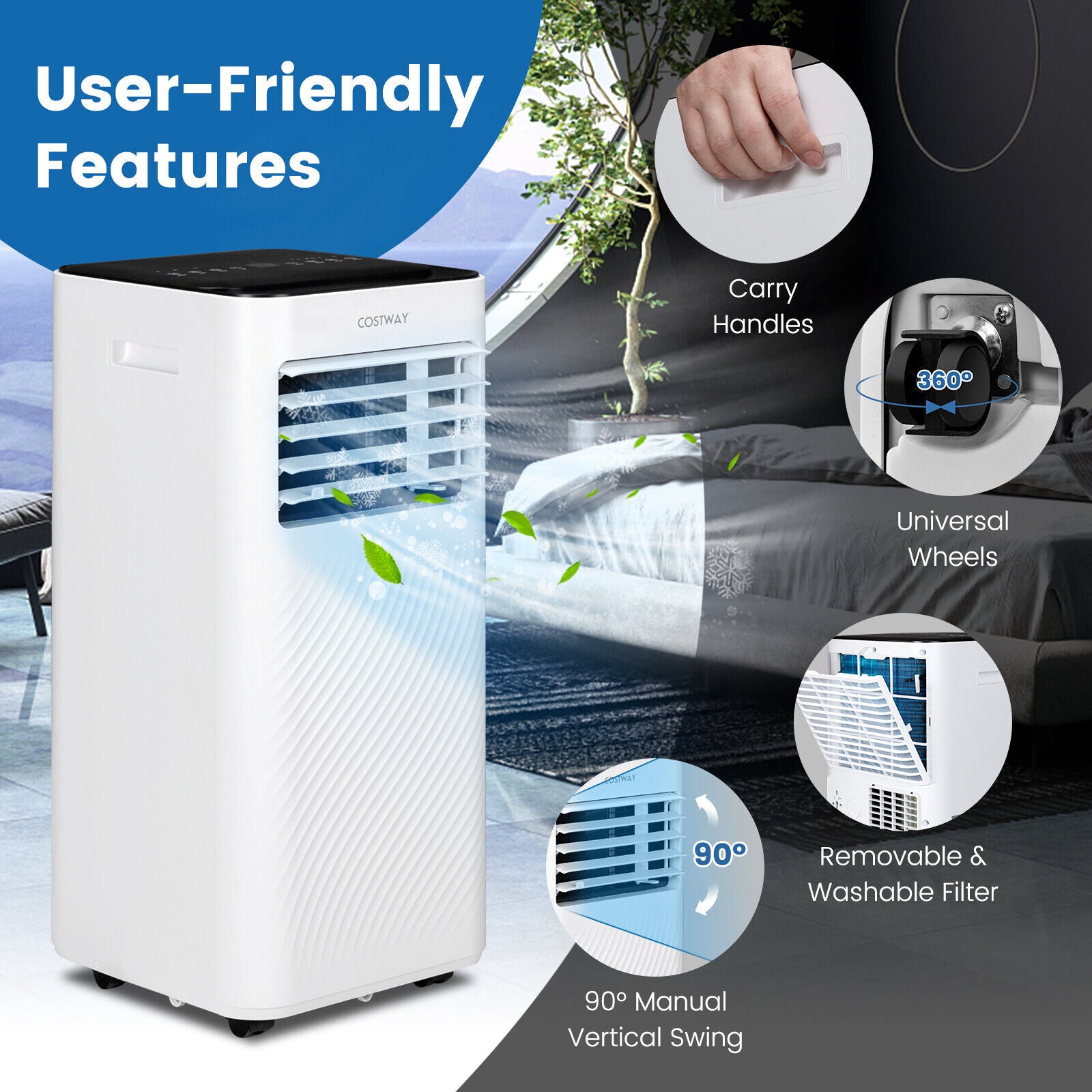 8000BTU Portable Air Conditioner with Remote Control for Home & Office
