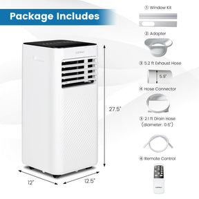 8000BTU Portable Air Conditioner with Remote Control for Home & Office