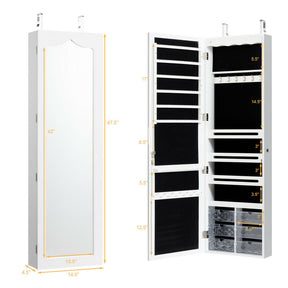 Door Hanging Mirror Jewelry Armoire with Full Length Mirror, 6 Drawers and LED Lights