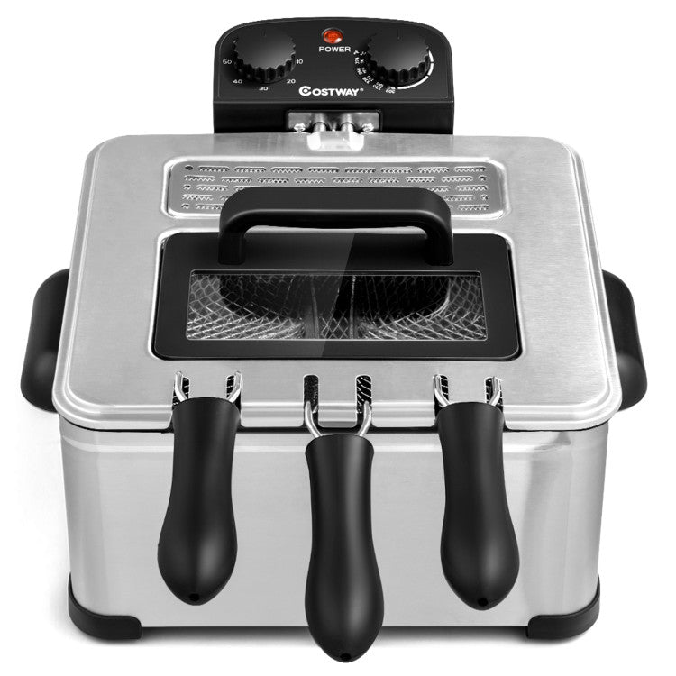 Electric Deep Fryer 5.3QT Stainless Steel 1700W with Triple Basket