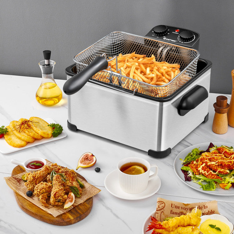 Electric Deep Fryer 5.3QT Stainless Steel 1700W with Triple Basket