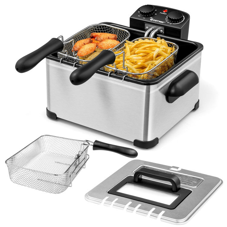 Electric Deep Fryer 5.3QT Stainless Steel 1700W with Triple Basket