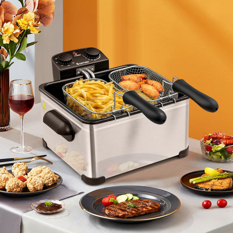 Electric Deep Fryer 5.3QT Stainless Steel 1700W with Triple Basket