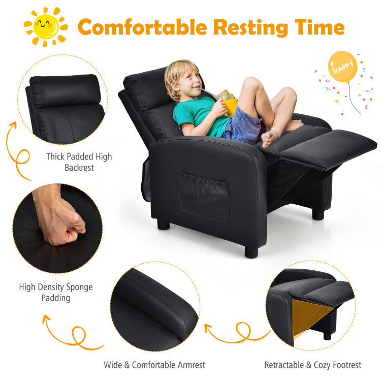 Ergonomic PU Leather Kids Recliner Lounge Sofa with Adjustable Backrest