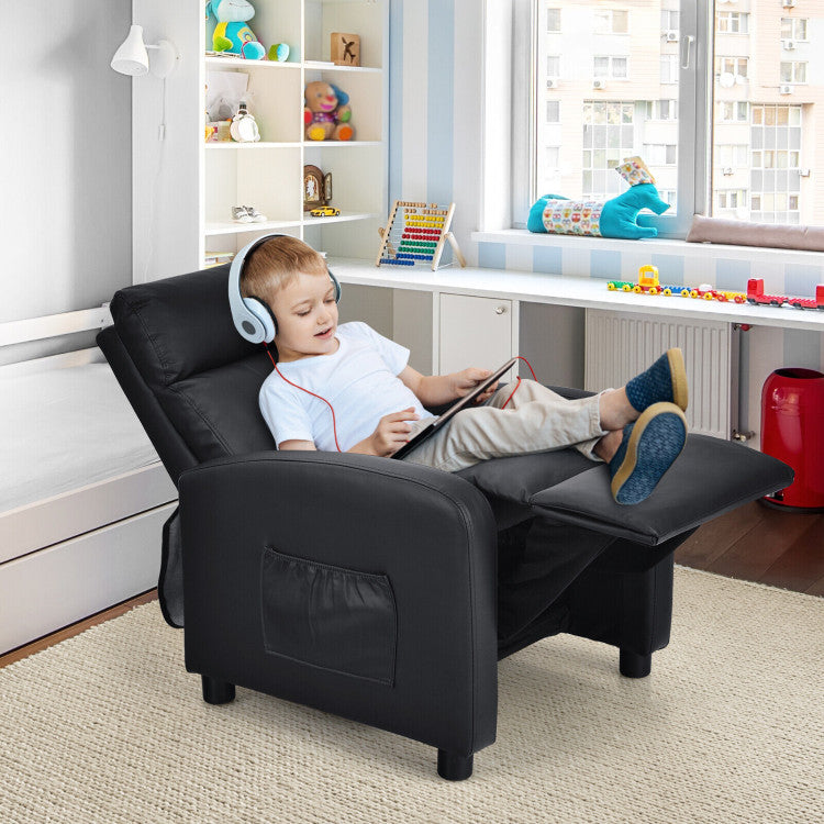 Ergonomic PU Leather Kids Recliner Lounge Sofa with Adjustable Backrest