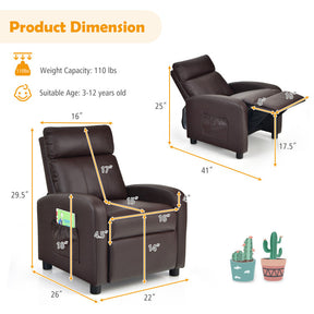 Ergonomic PU Leather Kids Recliner Lounge Sofa with Adjustable Backrest