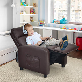 Ergonomic PU Leather Kids Recliner Lounge Sofa with Adjustable Backrest