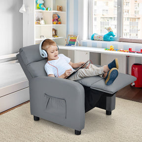 Ergonomic PU Leather Kids Recliner Lounge Sofa with Adjustable Backrest