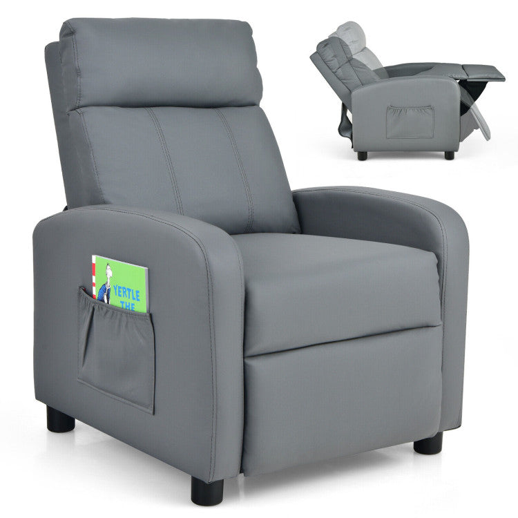 Ergonomic PU Leather Kids Recliner Lounge Sofa with Adjustable Backrest