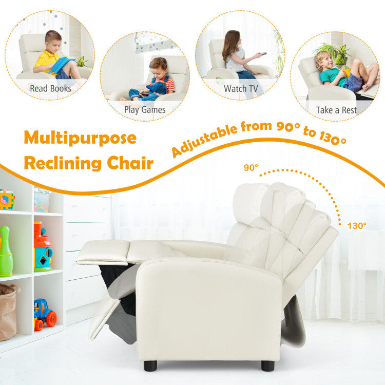 Ergonomic PU Leather Kids Recliner Lounge Sofa with Adjustable Backrest