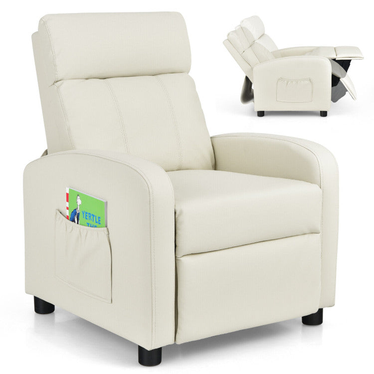 Ergonomic PU Leather Kids Recliner Lounge Sofa with Adjustable Backrest