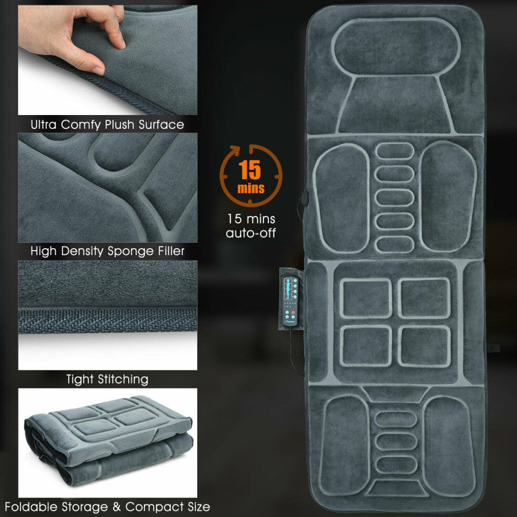 Foldable Body Massage Mat with Heating, 10 Vibration Motors & 5 Adjustable Modes