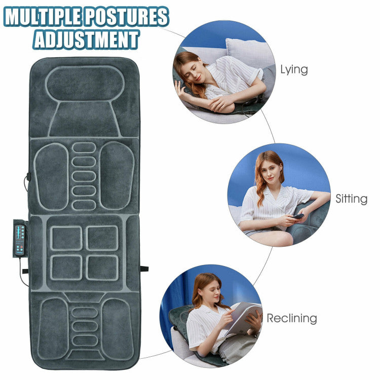 Foldable Body Massage Mat with Heating, 10 Vibration Motors & 5 Adjustable Modes