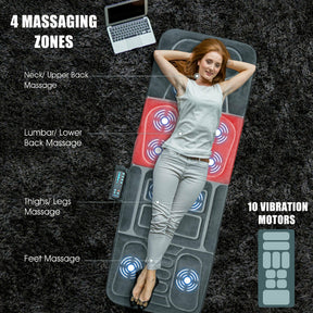 Foldable Body Massage Mat with Heating, 10 Vibration Motors & 5 Adjustable Modes