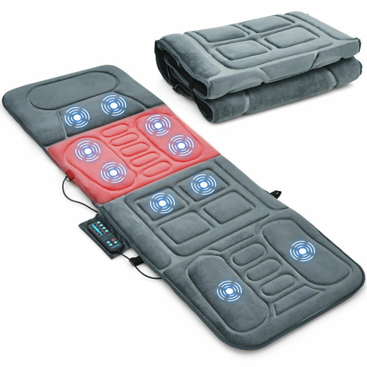 Foldable Body Massage Mat with Heating, 10 Vibration Motors & 5 Adjustable Modes