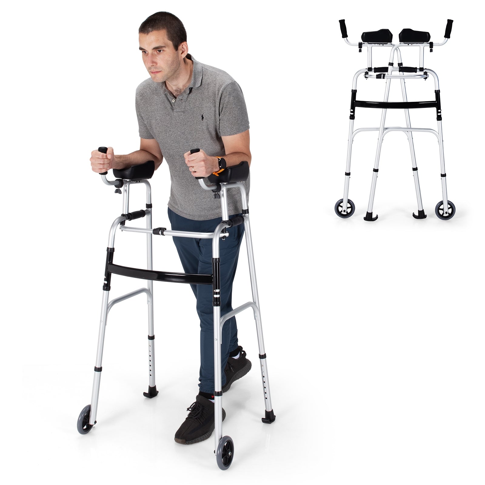 Foldable Rollator Lightweight Aluminum Alloy Rehabilitation Walker for  Elderly with Adjustable Height