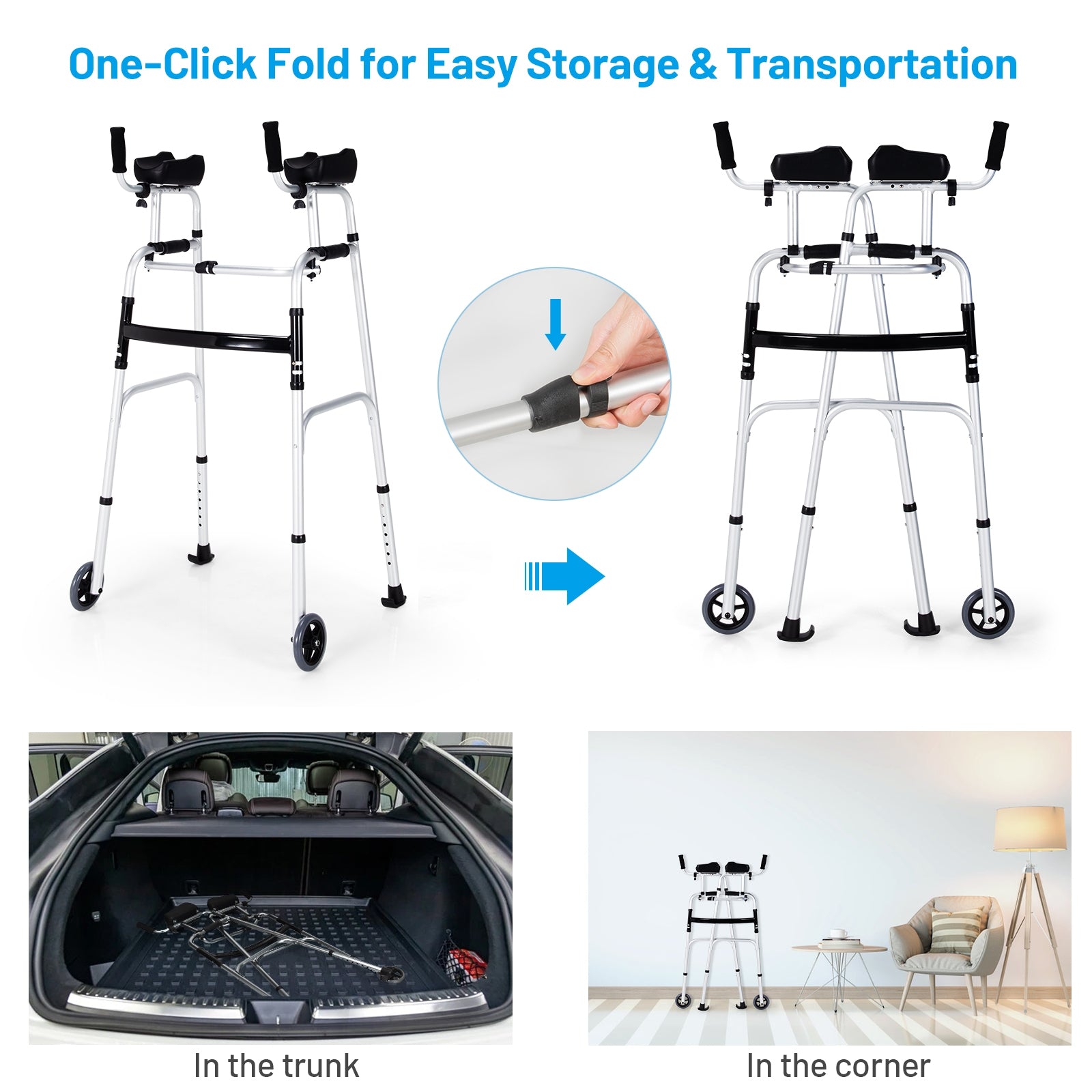 Foldable Rollator Lightweight Aluminum Alloy Rehabilitation Walker for  Elderly with Adjustable Height